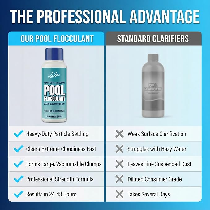 Pool Flocculant Clarifier – 32 fl oz – Heavy-Duty Pool Clarifier, Drop & Vac Cloudy Water Treatment, Particle Settling Support, Inground & Above Ground Compatible – BubbyShine