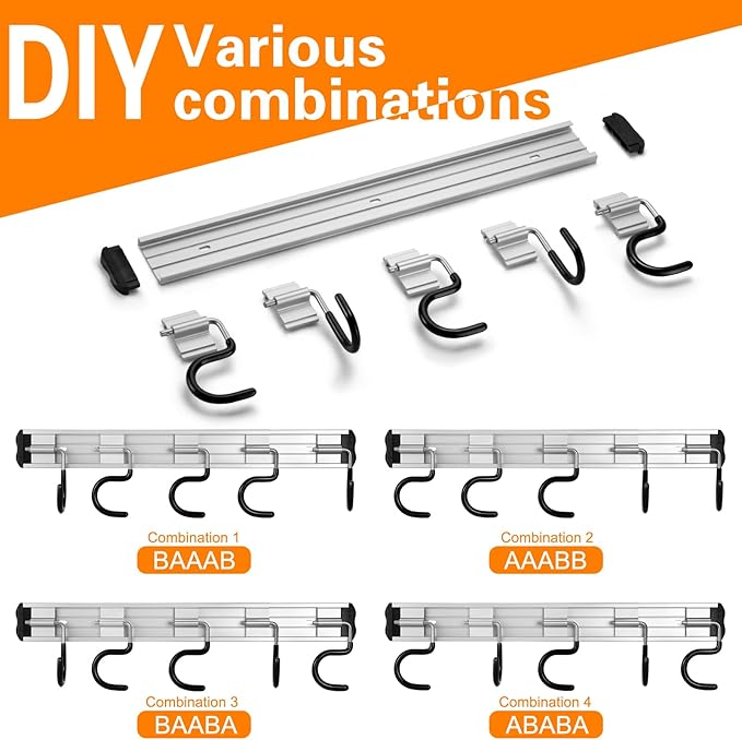 HUPBIPY 69'' Aluminum Alloy Garden Tool Organizer Wall Mount Garage Organizers and Storage with Hooks Tool Hangers for Shed Hooks for Shovel, Rake, Broom & More