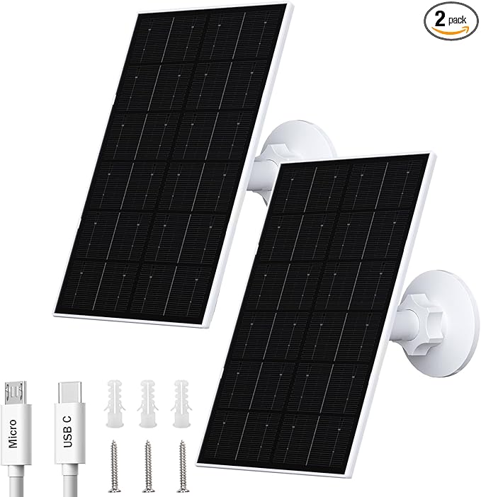 FUTUREZEN 4W Solar Panel for Security Camera, Type-C/Micro USB Solar Charger for Rechargeable Battery Cameras, IP66 Waterproof, 360° Adjustable Bracket, 9.8ft Cable for Outdoor Use, 2 Pack