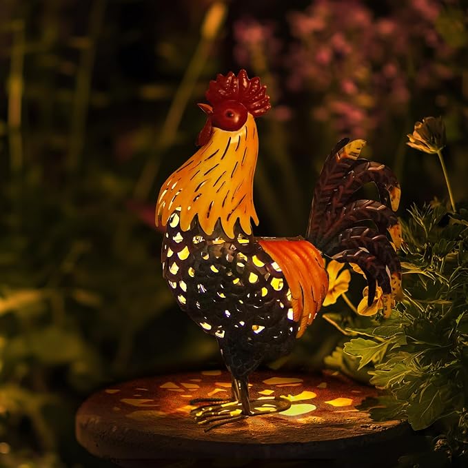 LIFFY Metal Chicken Yard Decor, 20" Solar Yard Rooster Decorations,Farm Outdoor Garden Statues, Animal Sculpture Ornaments for Backyard Patio Lawn Landscape