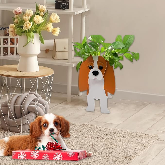 Brown King Cavalier Dog Planter Plant Pots,Cute Dog Flower Planter,Gifts for Pet Lovers,Unique Animal Plant Pots,Office,Indoor Outdoor Garden Decor（9.45 * 8.66 * 13.39in）