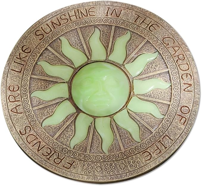 Bits and Pieces - Glow in the Dark Sun Garden Stone - Irish Garden Decor Yard Art Accent - 10" x 10" Round Durable Polyresin Stepping Pavers for Landscaping and Outdoor Pathways