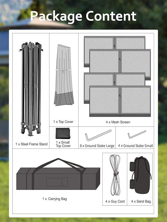 Garveelife 11x11 Pop Up Gazebo Tent with Mosquito Netting, Outdoor Canopy Shelter Easy Setup, Water & UV Resistant - Khaki