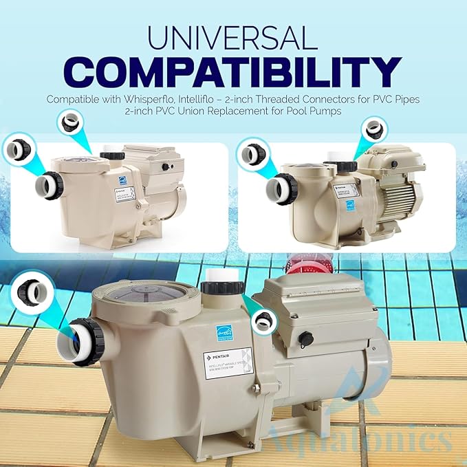 High-Temp Joints – 2-Pack 1-Set Hi Temp Union Compatible with Whisperflo, Intelliflo – 2" Threaded Connectors for PVC Pipes – 2-inch PVC Union Replacement for Pool Pumps