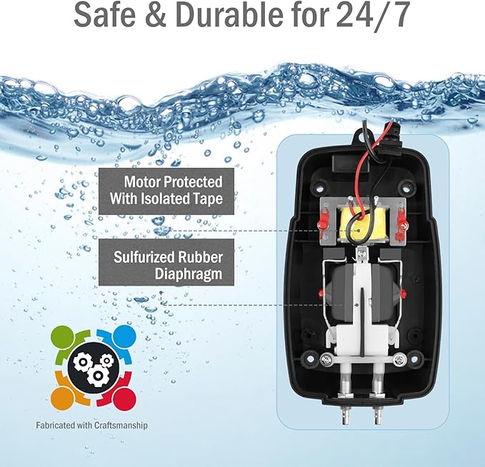 All-in-One Pond Aerator for Outdoor Ponds, Flow Adjustable Pond Air Pump Aeration Kit with Airline Tubing Air Stones Check Valves