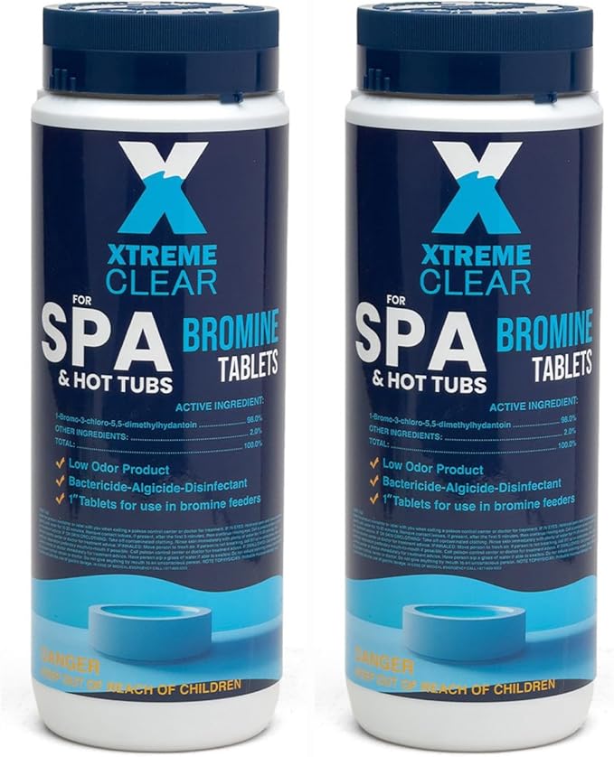 Xtremeclear Bromine Tablets for Spa & Hot Tub 3Lbs (1.5lbs Each Bottle), 1-Inch Tablets, NSF/ANSI 60 Certified, Long-Lasting Sanitizer for Clean Water