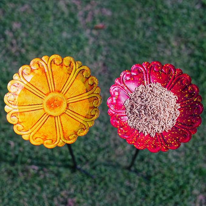DREAMSOUL Flower Bird Bath with Metal Stake, Small Bird Baths for Outdoors Birdbath Set for Bird Lovers Garden Decoration (4 PCS)