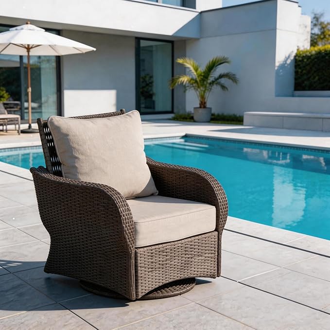 COZYVIDA Outdoor Deep Seat Cushion Set of 2, 24"x24"x5.5" Seat & 25"x22.5" Back, C0 Water-Resistant Breathable Polyester, UV-Resistant 1000+ Hrs, 30D Foam with Recycled Fiber Fill,Boho Paisley,Putty