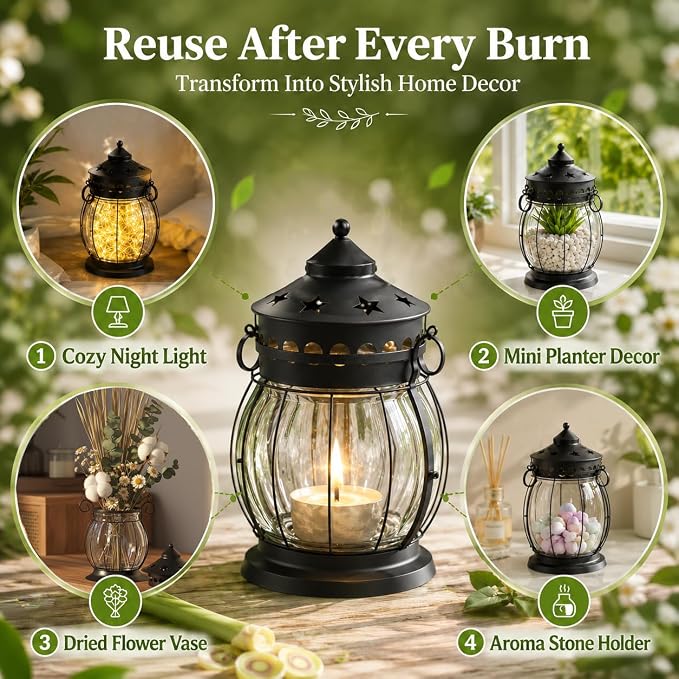 Citronella Candles Outdoor, 2 Pack 6oz Lemongrass Scented Soy Wax Candles with Vintage Metal Lantern Holder, Outdoor Candle for Patio Garden Camping Decor, Yellow Green Gift Set for Women