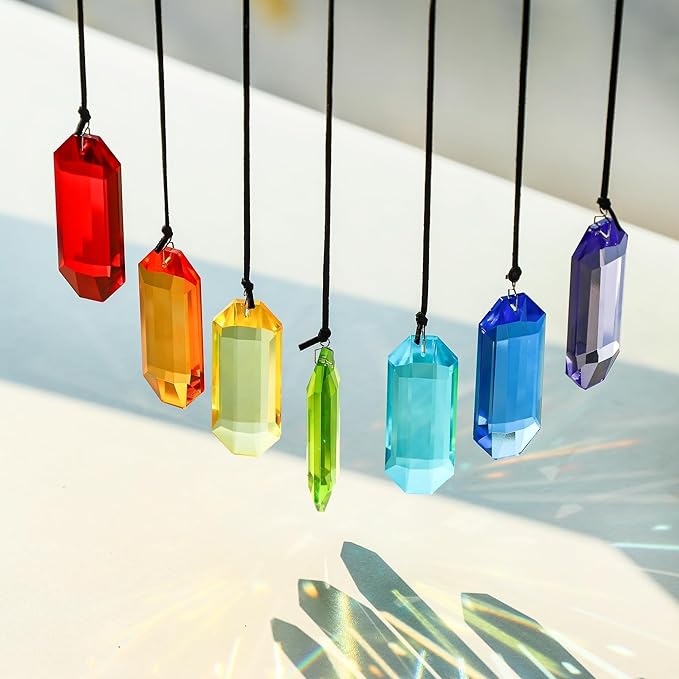 HDCRYSTALGIFTS 7pcs Crystal Suncatcher Prisms 3'' Sun Catchers Indoor Window Rainbow Prism Suncatcher Hanging for Home Garden Decor,Glass Ornaments for Christmas Tree