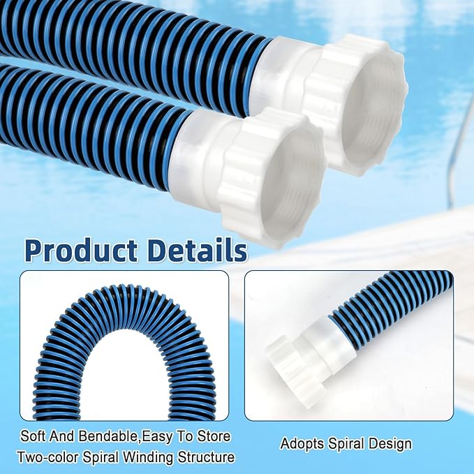 2 Pack 1 1/2 Pool Hose for Above Ground Pool 6ft Pump Replacement Hoses 1.5" EVA Heavy Duty Swimming Pool Hose for Above Ground, Filter Pumps, Saltwater Systems and Sand Filters (Blue)