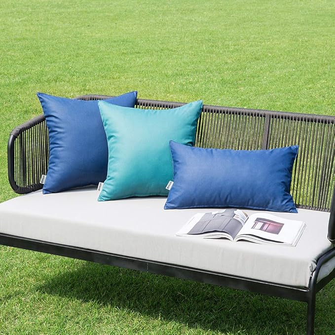 MIULEE Pack of 2 Decorative Outdoor Waterproof Pillow Covers Square Garden Cushion Sham Throw Pillowcase Shell for Spring Patio Tent Couch 22x22 Inch Navy Blue