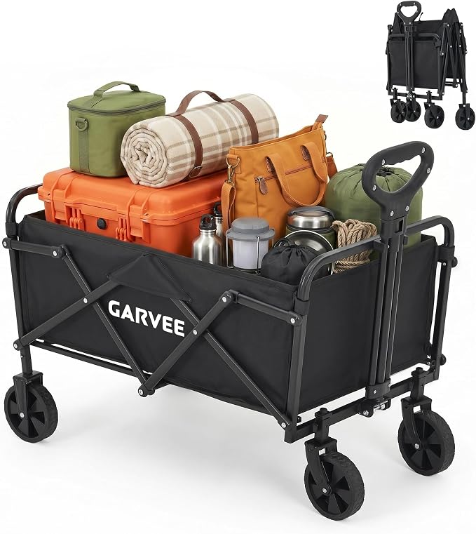 Collapsible Wagon with Wheels, 220 lbs Wagons Carts Foldable Wagon Cart with Flexible Handle, Lightweight Portable Folding Utility Grocery Shopping Cart for Grocery Sports Garden Camping