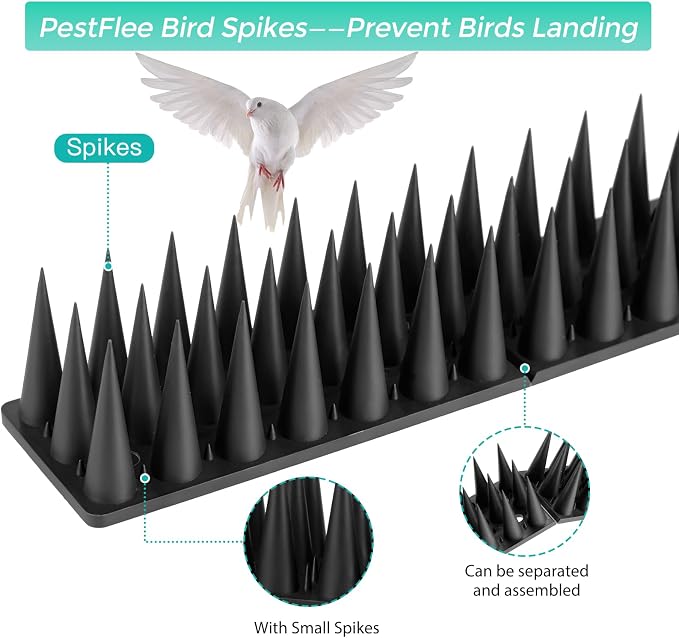 Bird Spikes, 30 Pack Pigeon Cat Squirrel Raccoon Animal Deterrent Spikes Anti-Climb for Outside Anti-Animal Defender Spikes to Keep Birds Away, Black