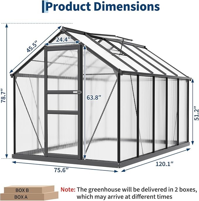 Garvee Greenhouse, 6×10FT Greenhouses for Outside, Walk-in Green House with Ground Nails and Vent Windows, Sliding Lockable Door, Polycarbonate Green House for Outside Garden Backyard, Quick Setup
