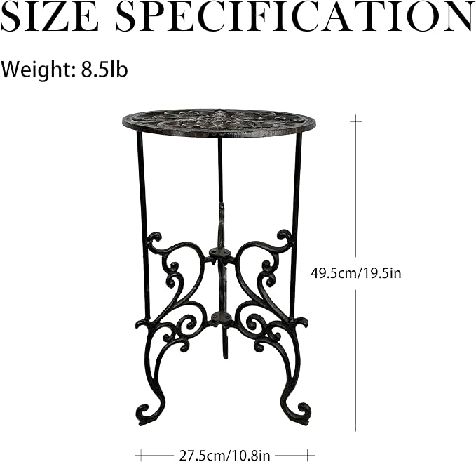 Heavy Duty Cast Iron Potted Plant Stand - 19.5IN Decorative Flower Pot Holder,Vintage & Rustic Style Indoor Outdoor Garden Pots Container Supports（Vintage Ornate Plant Shelf）