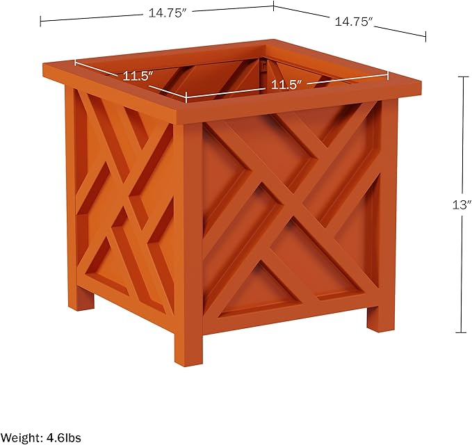 Lattice Design Outdoor Planter Box 2-Pack - 14.75” Square 13” Tall Terracotta Decorative Plant Pots for Front Porch Decor - Flower Pots Outdoor Planters for Porch Patio or Garden Decor by Pure Garden