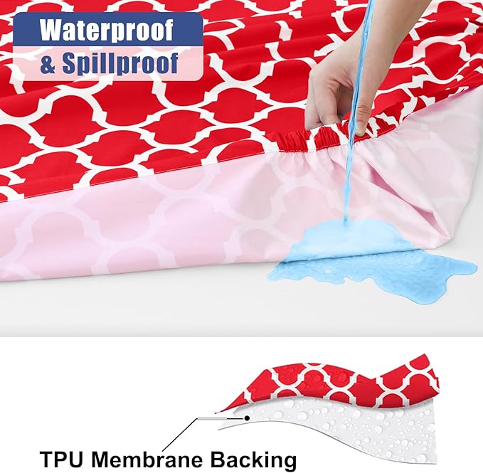 Smiry Picnic Table Cover with Bench Covers, Waterproof Elastic Fitted Tablecloth for 6 Foot Tables, Washable Polyester Tablecloths for Camping, Indoor & Outdoor (Red, 30x72 Inch 3-pc Set)