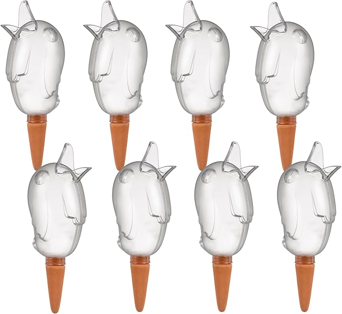 SCHEURICH Boerdy S Set of 8 Self Watering Bird Figures - Transparent Automatic Plant Watering Globes - for Indoor/Outdoor Use - UV-Resistant & Easy Monitoring - 4-Day Hydration