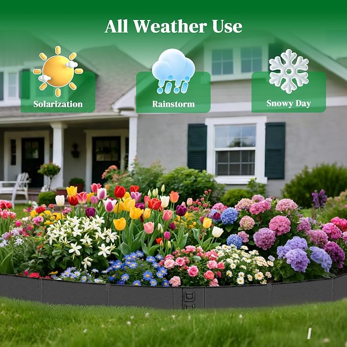 Hlogree 6 Pack Metal Landscape Edging, Garden Edging, Garden Border with 6 Pcs Anchor Stakes, No-Dig Hammer-in Heavy Duty Metal Edging Border for Flower Bed, Yard & Pathway (Black, 6inch)