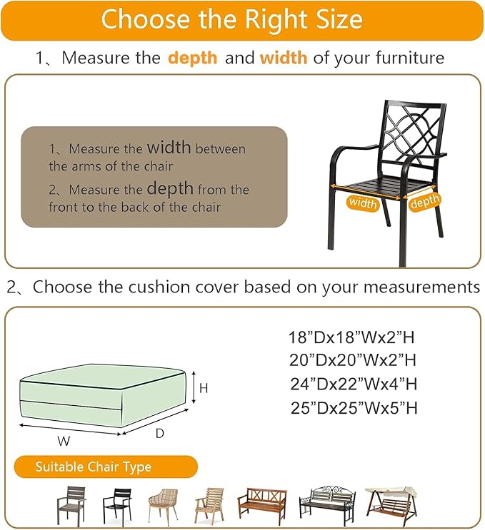 Sigmat Outdoor Seat Cushion Cover Water Repellent Square Chair Cushion Cover-Only Cover Black 20"x20"x2"(2 Covers)