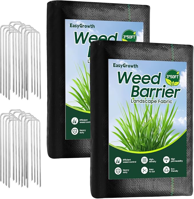 3FT x 100FT Weed Barrier Landscape Fabric, 3.2oz Heavy Duty Garden Cloth, Ground Cover for Gardening, Farming, Landscaping with 20 U-Shaped Staples Pegs