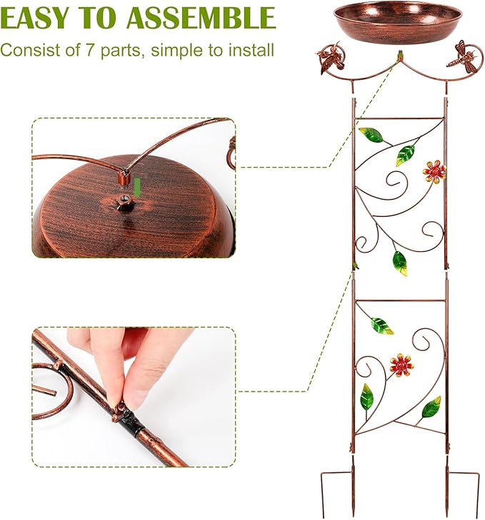 Metal Bird Bath for Outside 40.5" Garden Trellis BirdBath with Hummingbird Decor Small Garden Plant Support Freestanding BirdBath Birdfeeder for Yard, Patio, Garden Decor