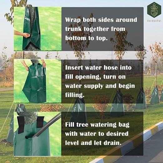 Gardenpal 20 Gallon Tree Watering Bags, Slow Release Water Bag for Trees, Deep Root & Automatic Drip Irrigation System, Reusable, Durable and Refillable (3 Pack)