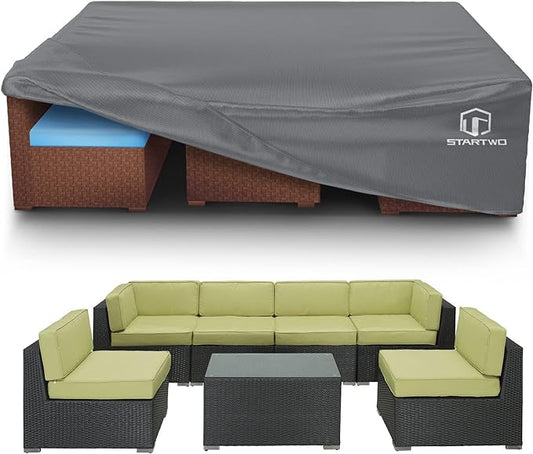 STARTWO Patio Furniture Covers Waterproof Outdoor Lawn Furniture Set Cover for 7-12 Piece Sectional Sofa, Conversation Set Garden Dining Tables Chairs,Grey