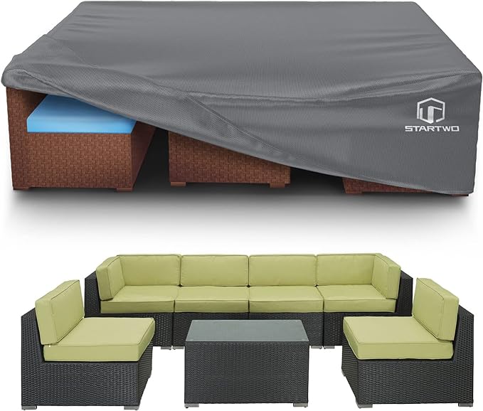 STARTWO Patio Furniture Covers, Waterproof Outdoor Furniture Covers Fits 12 Seats Table and Chairs, Outside Sectional Sofa Set, 126Lx64Dx29H