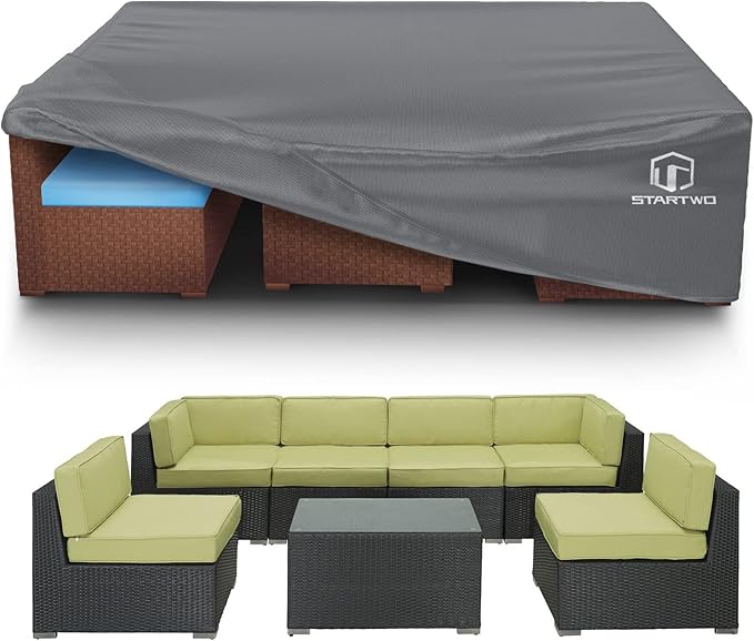 STARTWO Patio Furniture Covers Waterproof Outdoor Lawn Furniture Set Cover for 7-12 Piece Sectional Sofa, Conversation Set Garden Dining Tables Chairs,Grey