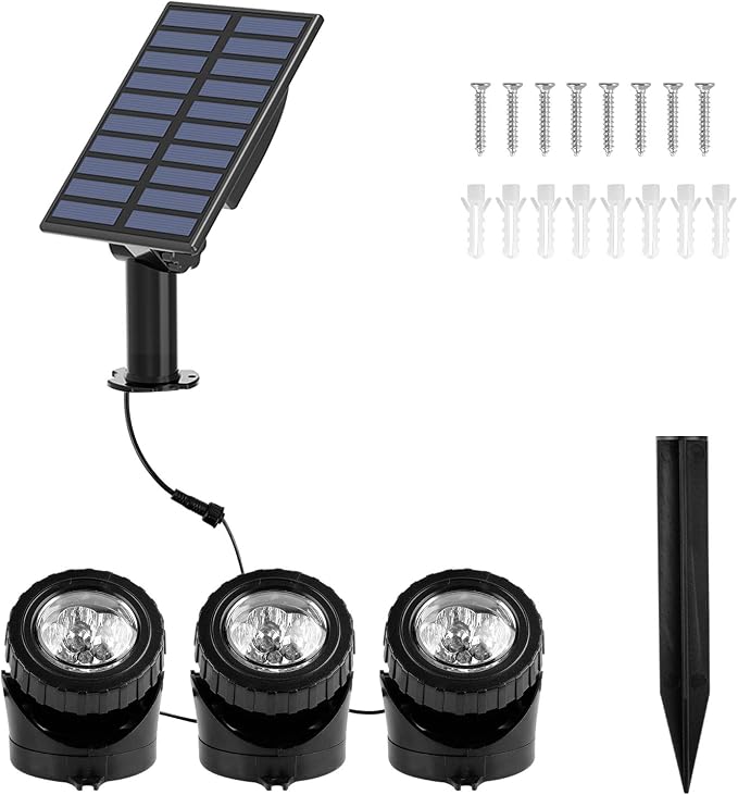 T-SUN Solar Pond Lights, 3-in-1 Color Changing Submersible Pond Lights, IP68 Waterproof Underwater Fountain Light for Garden, Pond, Pool Decoration