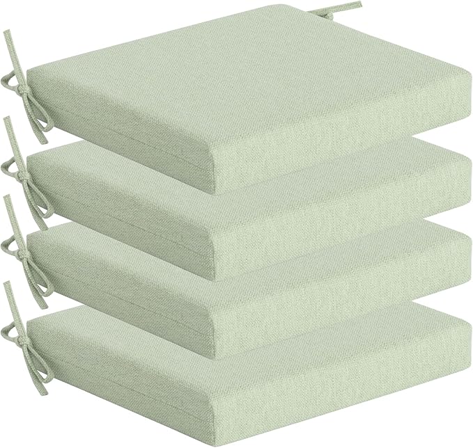 Outdoor Chair Cushions Set of 4,350GSM Fabric,Water-Resistant UV Resistant Weather Resistant with YKK Zippers, Square Corner Patio Chair Cushions with Ties, 20"x20"x3.1",Sage