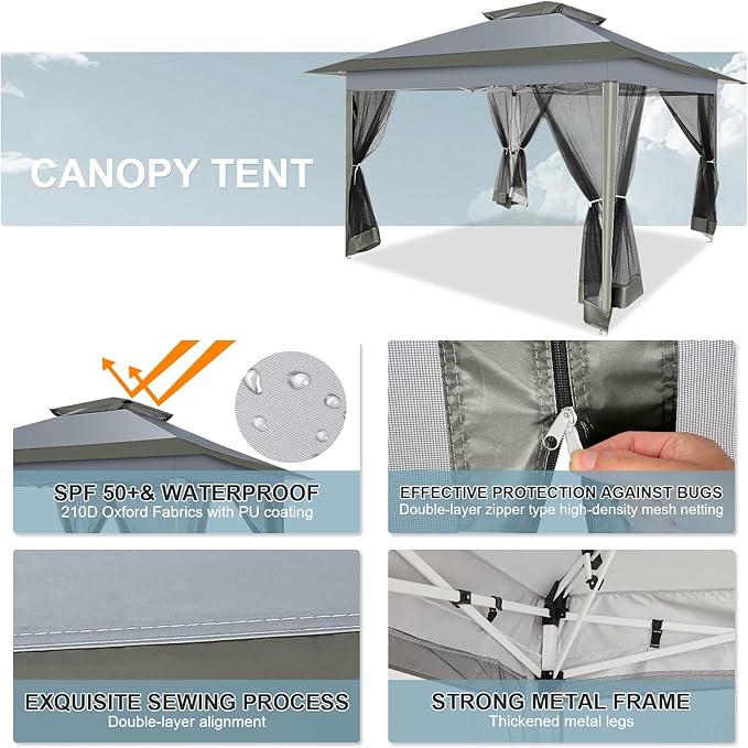 COBIZI 12x12 FT Pop up Gazebo on Clearance Outdoor pop up Canopy Tent,carpas para Patio, Shelter Tents with Netting & Portable Carry Bag, Patio Gazebos for Camping, Garden & Lawn, Darkgrey(Upgraded)