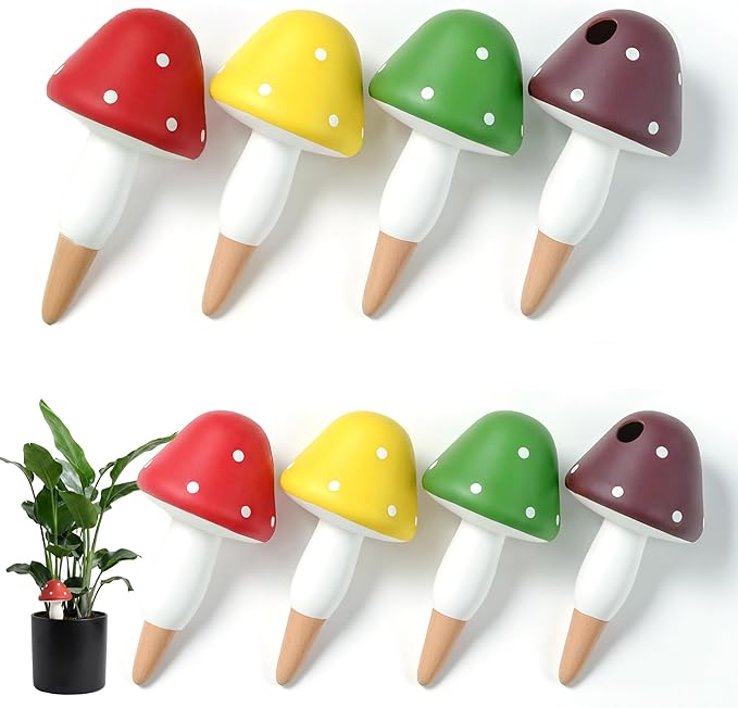 Plant Watering Globes, 8 Pack Self-Watering Terracotta Spikes - Mushroom Shape Irrigation Devices for Indoor & Outdoor Plants, Slow Release Watering System