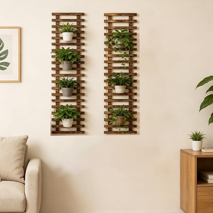 2 Pcs Wall Planter for Indoor Outdoor Plants - Wooden Wall Amounted Plant Holder for Hanging Pots, Vertical Pack Wood Garden Trellis for Climbing Plants Orchid Ivy Vine Rose Patio Home Decor, 47.24"