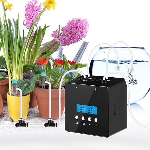 Indoor Plant Watering syste with 30-Day Timer,Self Watering Driplrrigation Kit with Timer, Automatic Watering System，AdjustableNozzles for 20 Plants, 2 p