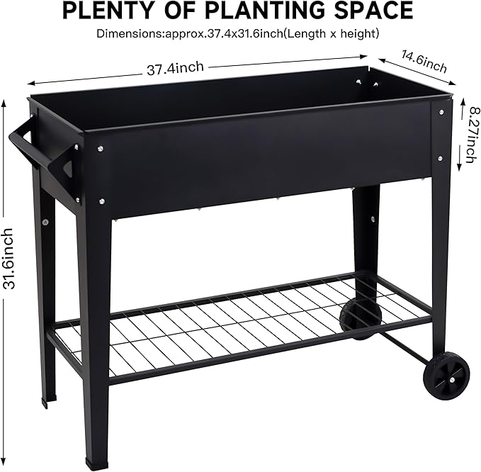 LEETOLLA Elevate 32" Tall Raised Garden Bed Outdoor with Wheels & Shelf for Mobility, 400LBS Capacity, Anti-Rust Steel Planter Box for Vegetables/Herbs, Patio-Balcony-Backyard