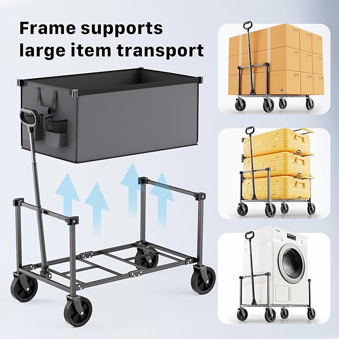Collapsible Wagon Cart with Wheels, 150L Lightweight Foldable Utility Cart, Portable Rolling Wagon for Garden, Shopping, Sports, Camping, Transport, Darkgray