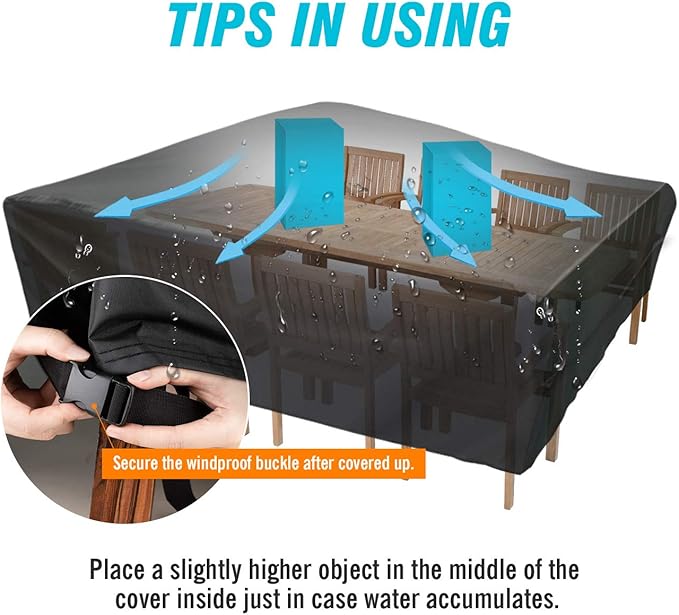 Velway Patio Furniture Cover Outdoor, Waterproof Rectangular Patio Table Chair Sofa Set Cover, 95”Lx64”Wx40”H, All Weather Oxford Tear-Resistant Material with Zipper Carrying Bag Windproof Buckles