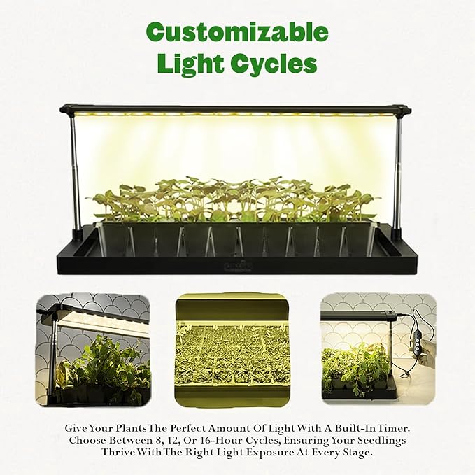 Epic Gardening Seed Starting Grow Light - Full-Spectrum LED with Adjustable Height & Integrated Tray for Indoor Seedlings | Energy-Efficient, Long-Lasting Light with Timer (Standard)
