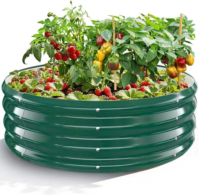 Galvanized Raised Garden Bed for Gardening - 3x3x1ft Round Thickened Metal Planter Box Outdoor for Vegetables, Flowers,Herbs,Above Ground Garden Containers Green