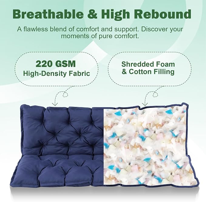 Porch Swing Cushions, 60x40 Inch Swing Cushions for Outdoor Furniture, Waterproof 3 Seater Patio Seat Cushion with Backrest, Replacement Bench Cushion for Glider, Settee, Navy Blue