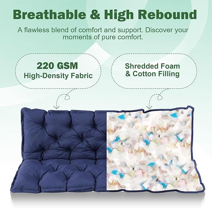 Porch Swing Cushions, 40x40 Inch Swing Cushions for Outdoor Furniture, Waterproof 2 Seater Patio Seat Cushion with Backrest, Replacement Bench Cushion for Glider, Settee, Navy Blue