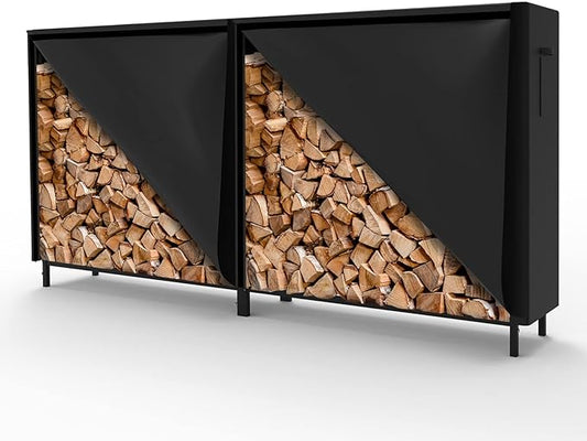WALMANN 8ft Firewood Rack with Cover, Heavy Duty Firewood Rack With Weather Resistant 600D Oxford Fabric Cover, Indoor/Outdoor Wood Rack for Firewood