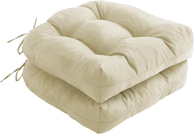 IPYNBAP Outdoor Chair Cushions Set of 2, Patio Chair Cushions with Ties, 17x17+4” Tufted Outdoor Seat Cushions, Waterproof Patio Furniture Cushions, Outdoor Dining Chair Pads, Beige