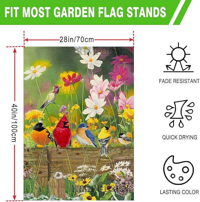 Hummingbird Spring House Flag Birds Floral Garden Flags 28x40 Double Sided, Large Burlap Yard Flags for Outside Seasonal Decoration