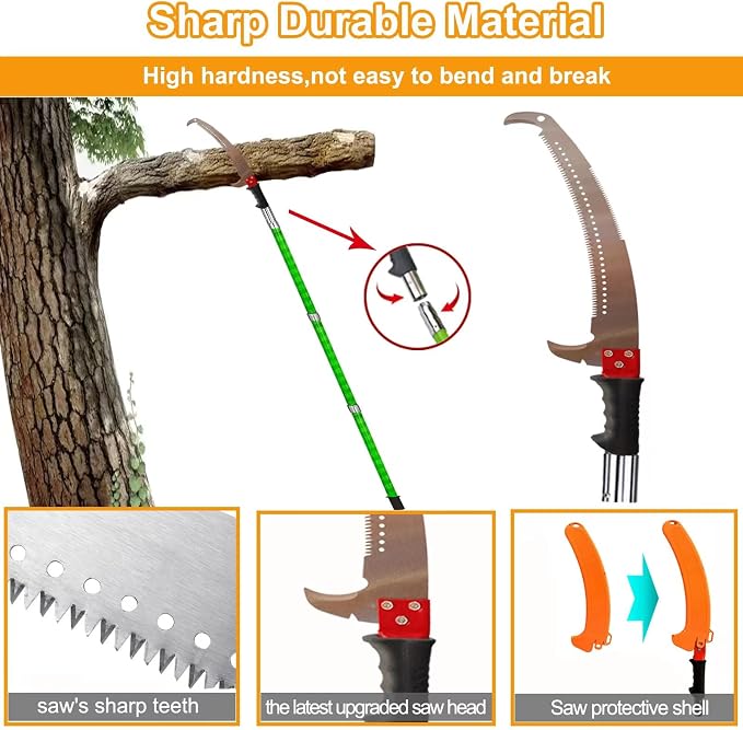 Manual Pole Saw 30 FT Extendable Tree Pruner High Branches Trimming for Pruning Palms and Shrubs with Long Handle (Yellow)