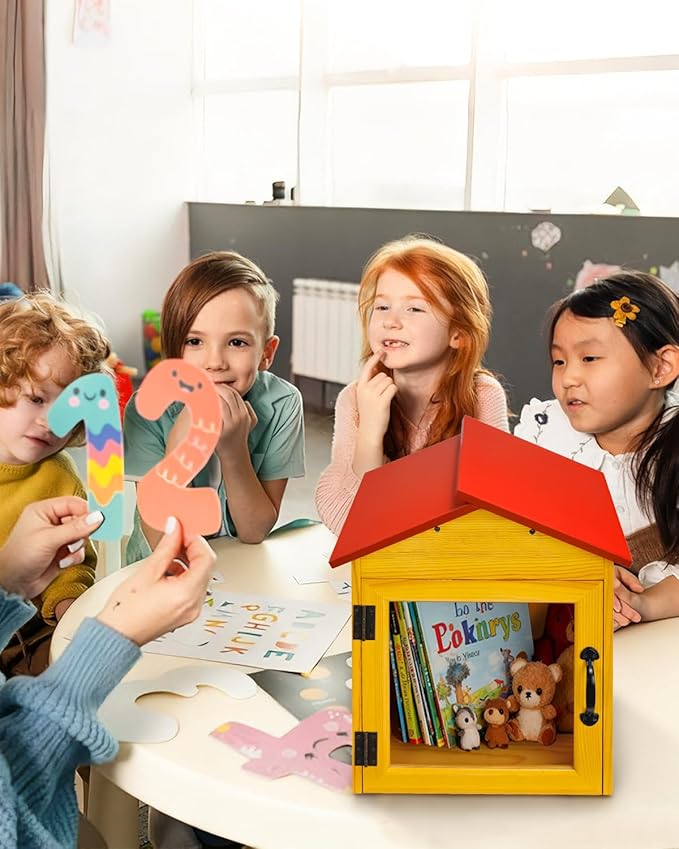 Outdoor Library Book Box Storage, Red Wooden Cabinet Little Literature Box for Neighborhoods Community and Schools Sharing Books, Newspapers, Flyers, Food and Art