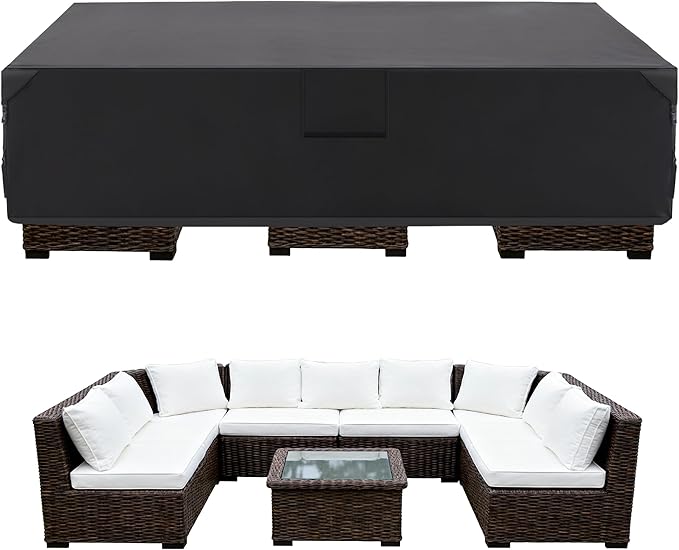 DUMOS Outdoor Furniture Cover, Rectangular Heavy Duty 600D UV Resistant & Waterproof Patio Furniture Covers for Deck Table and Chairs, Backyard Patio Dining Sets, 126"L x 63"W x 28"H, Black